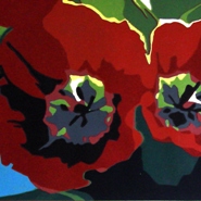 Drie tulpen  2005  linoleumsnede  22 x 56 cm